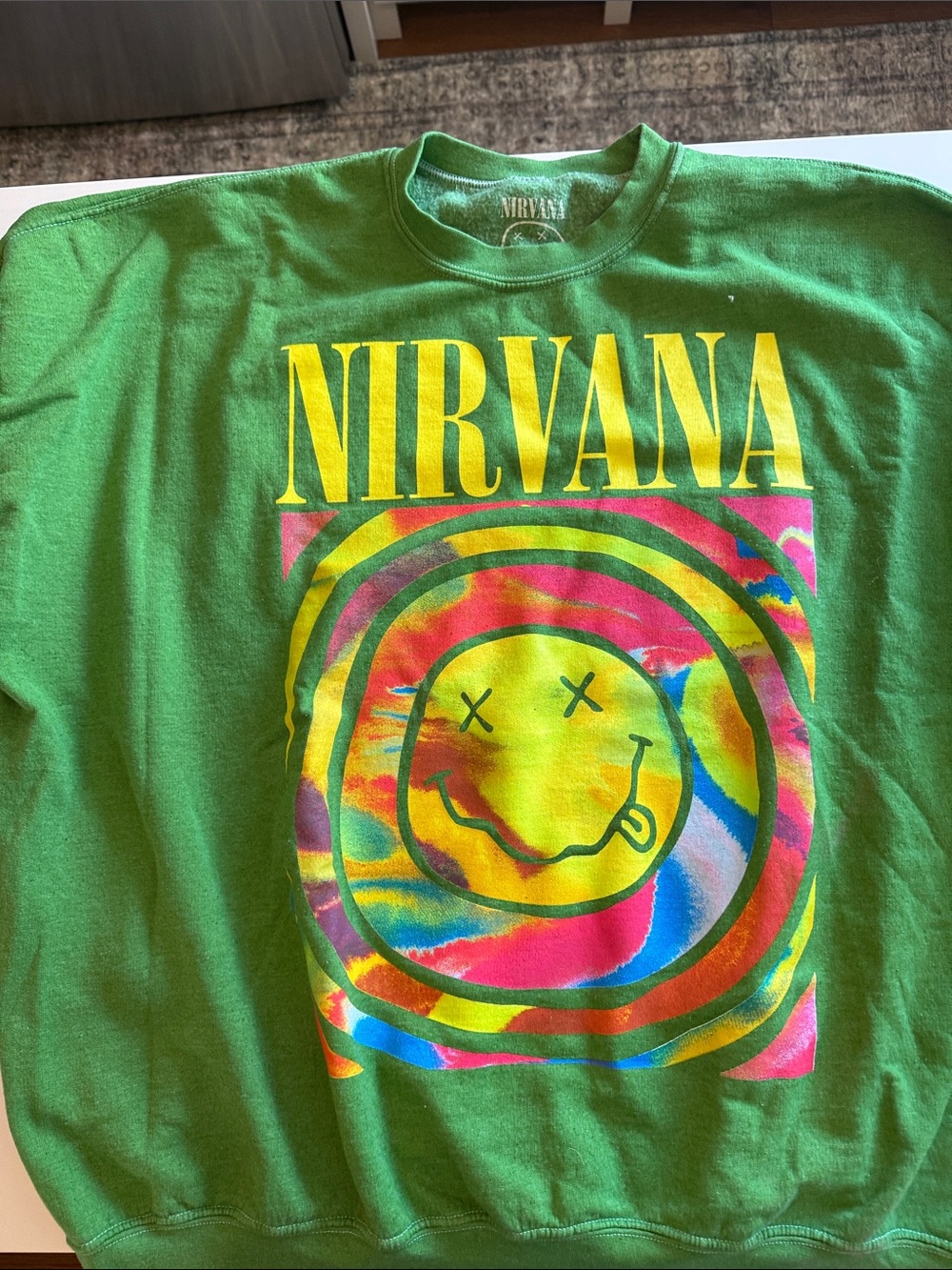 NIRVANA Green Multicolor Tie-Dye Smiley Pullover